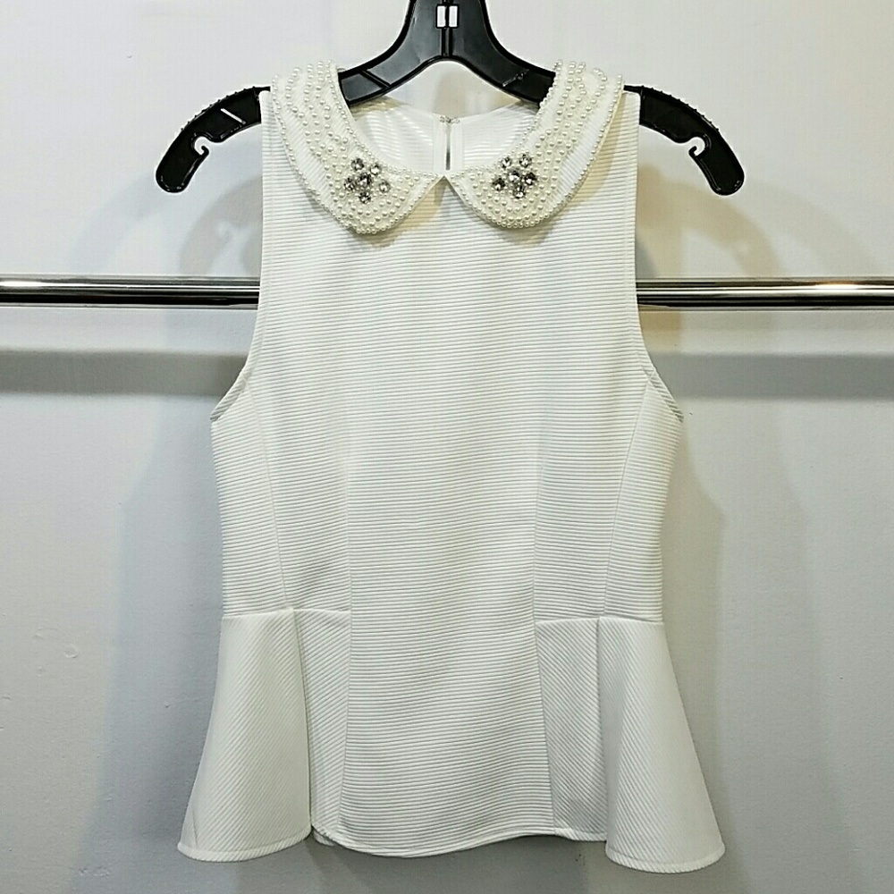 Peter Pan Jewel collar peplum blouse  size M