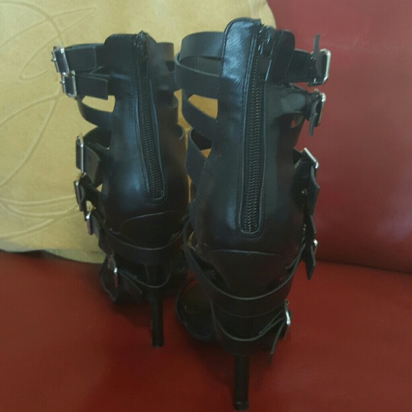 Wild Diva Black Buckle Heels - Picture 3 of 7
