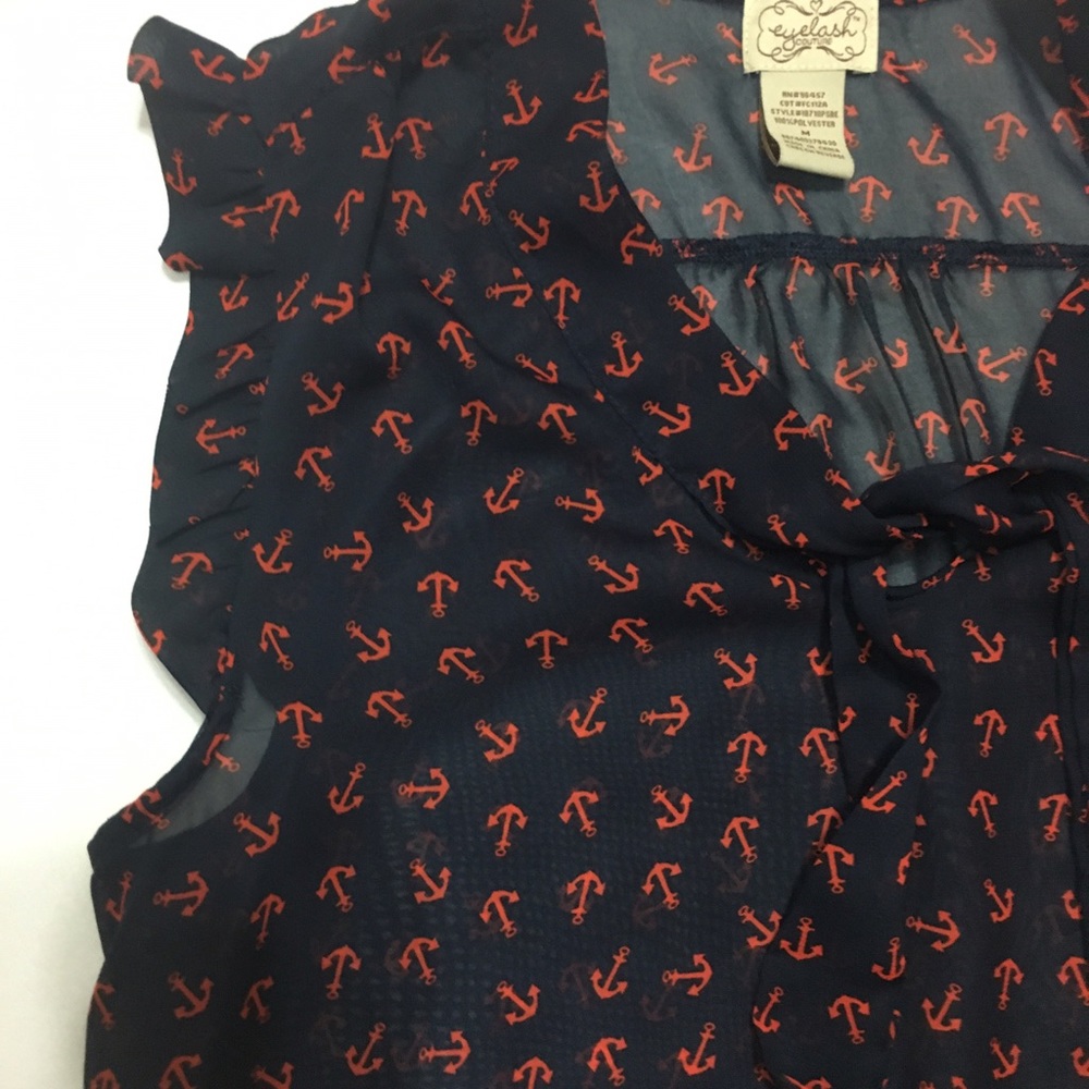 Navy Sheer Top with Red Anchors