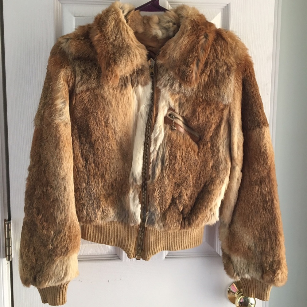 Vintage 1960's rabbit fur bomber jacket