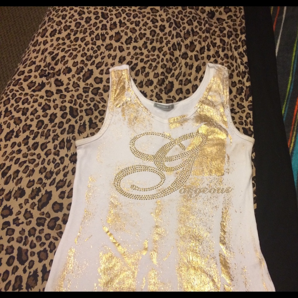 White tank with gold design