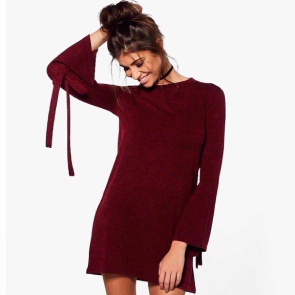 Tie Detail Flute Sleeve Shift Dress