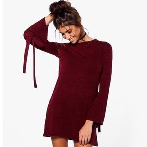 Tie Detail Flute Sleeve Shift Dress