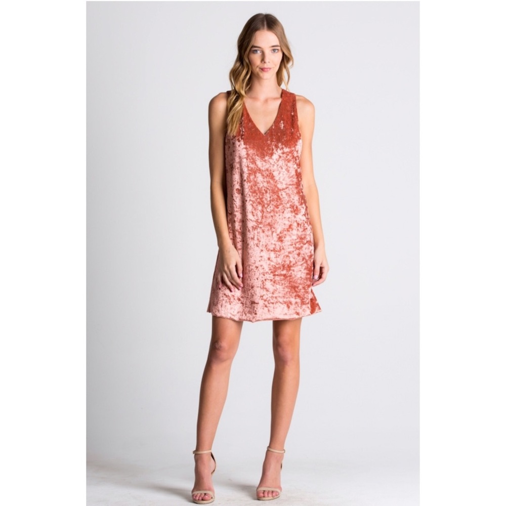 ๐ธTerra-cotta Crushed Velvet Slip Dress - Picture 2 of 7