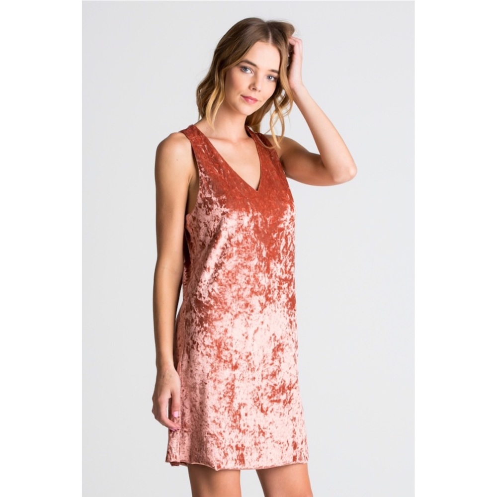 ๐ธTerra-cotta Crushed Velvet Slip Dress - Picture 3 of 7