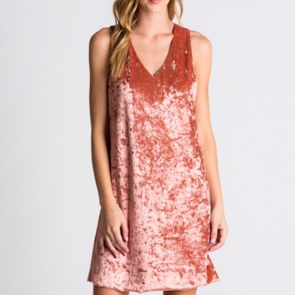 🌸Terra-cotta Crushed Velvet Slip Dress - Picture 6 of 7
