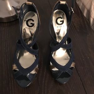 Guess navy/gold high heels 7.5