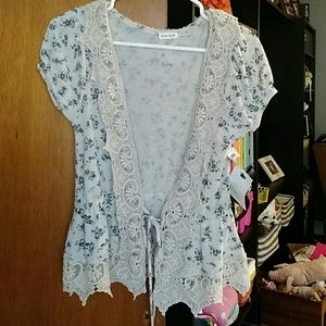 Floral and lace tie front cardigan