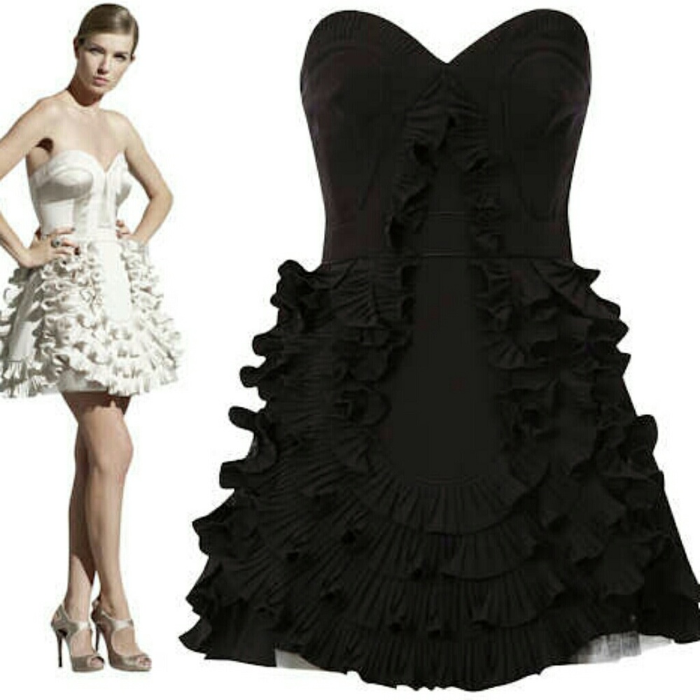 Size 4 Karen Millen Black strapless ruffled dress