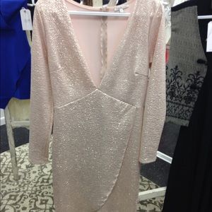Deep v shimmer dress rose gold in color