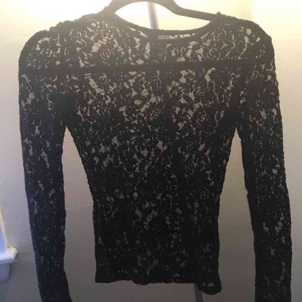 Black Long sleeve lace mesh top