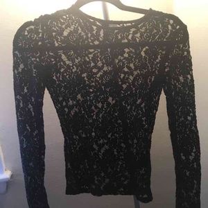 Black Long sleeve lace mesh top