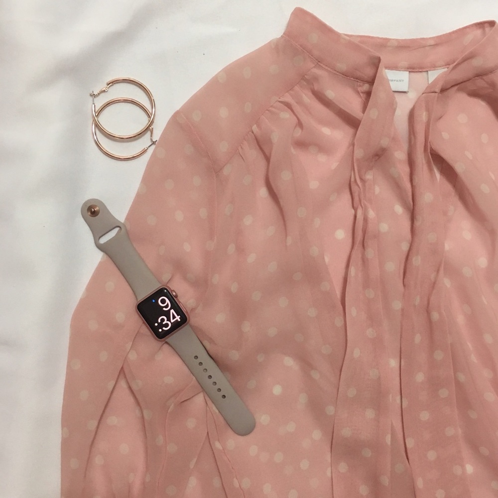 Sheer Blush Pink with White Dots and Secretary Bow