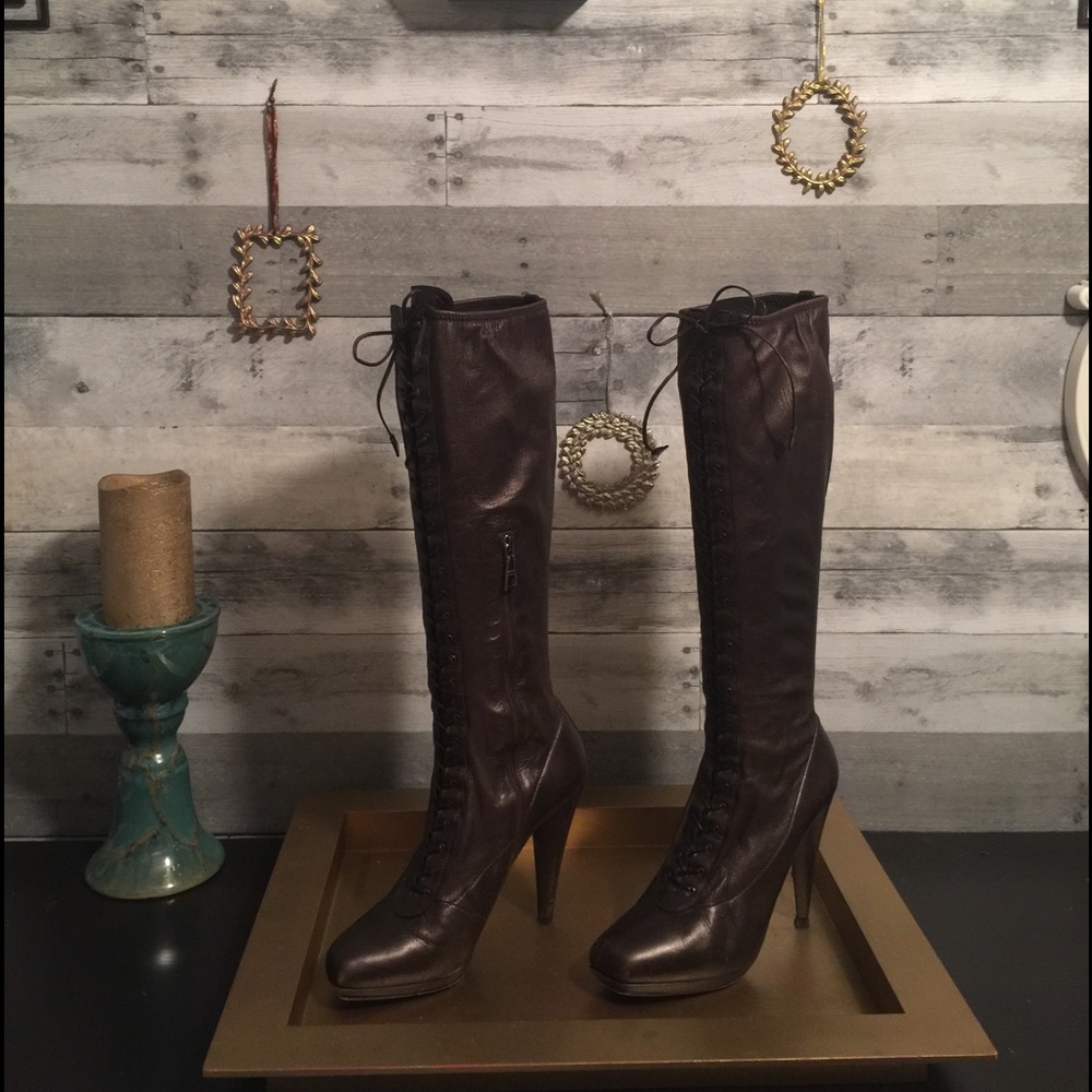 Prada Brown Leather Knee High Boots - 37.5