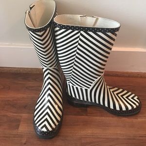 Black and white striped rain boots