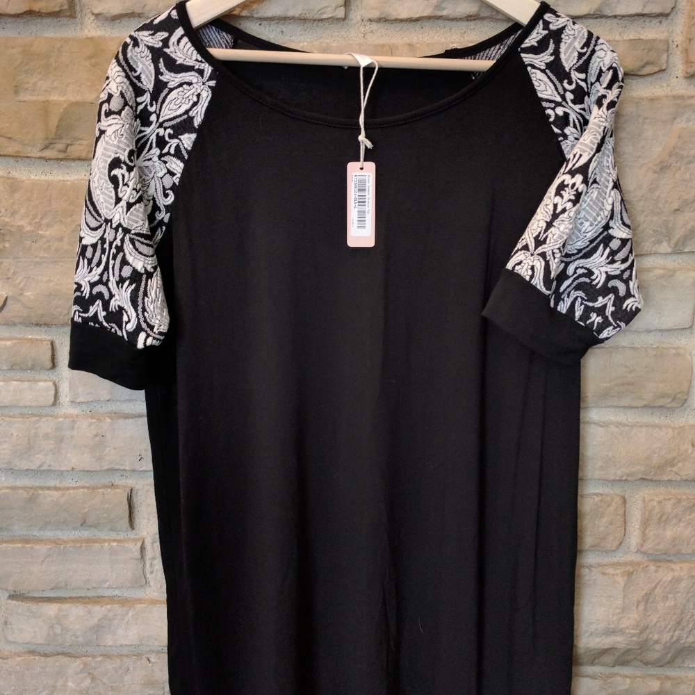 Pink Blush black damask sleeve top/tunic NWT