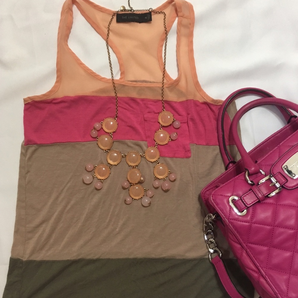 Colorblock Racerback Tank in Pink, Orange & Tan