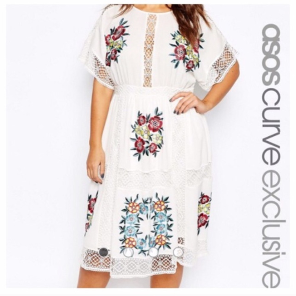 ASOS Curve Embroidered Floral Midi