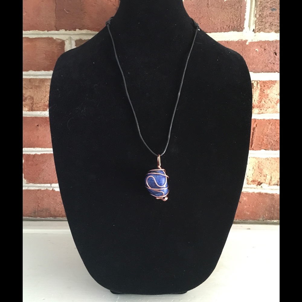 Beautiful Blue Agate with Copper and Black Leather