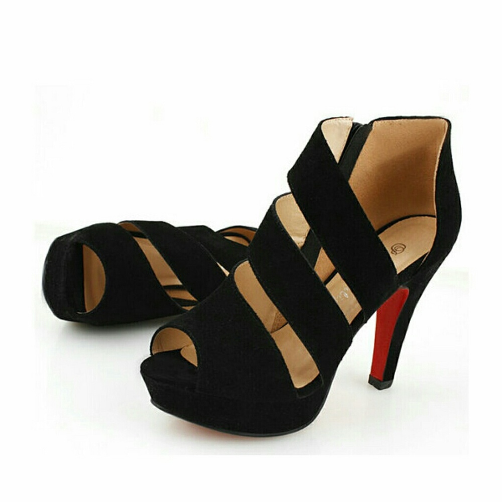 Black Strappy Bandage Hollow Out Zipper Peep Toe H