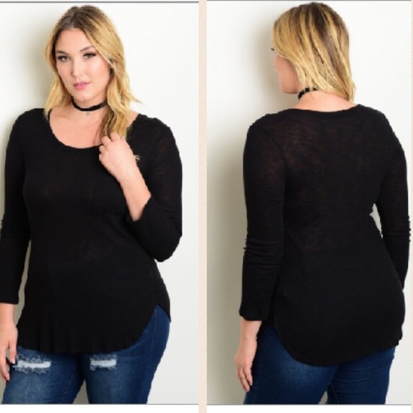 NEW Plus {2X} Black long sleeve shirt w/pocket - Picture 2 of 3