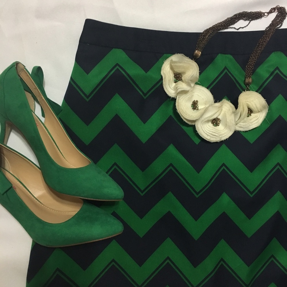 Navy Blue & Green Chevron Skirt