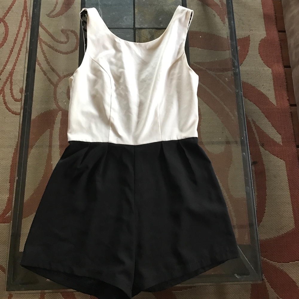 Black and white romper with lace details