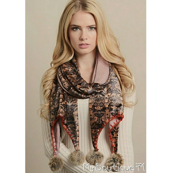 Boho Velvet Pom Pom Scarf - Picture 2 of 4