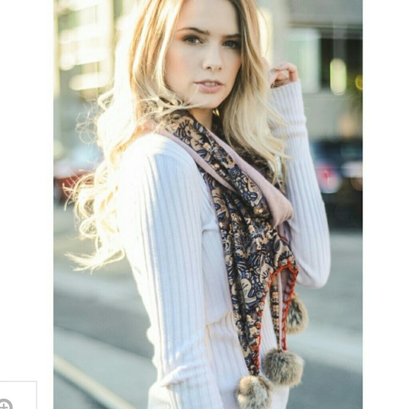 Boho Velvet Pom Pom Scarf - Picture 3 of 4