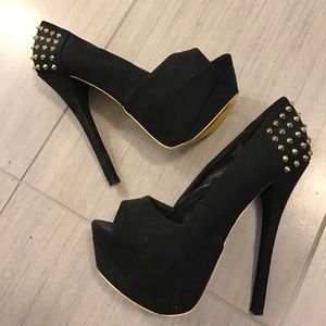 Peep toe heels with gold studs