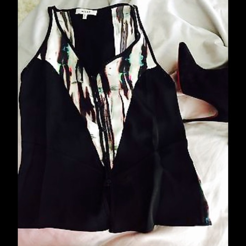 New! MILLY Women's Top, Black/Multi Cooor