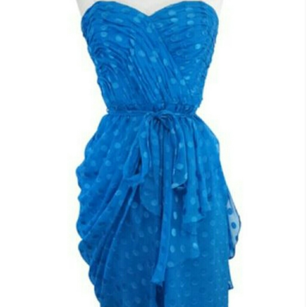 Sz 2 Rebecca Taylor polka dot strapless blue dress