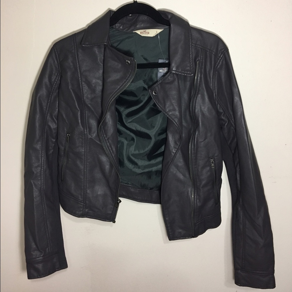 Hollister dark grey leather jacket