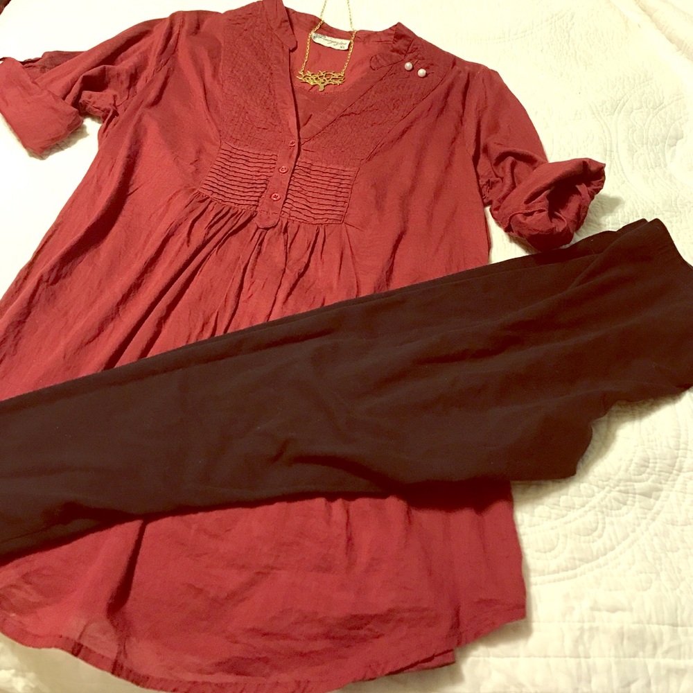 Dark red tunic from ModCloth.