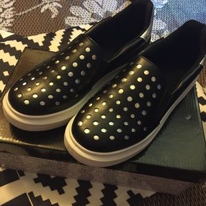 Wanted black slip on holographic shoe