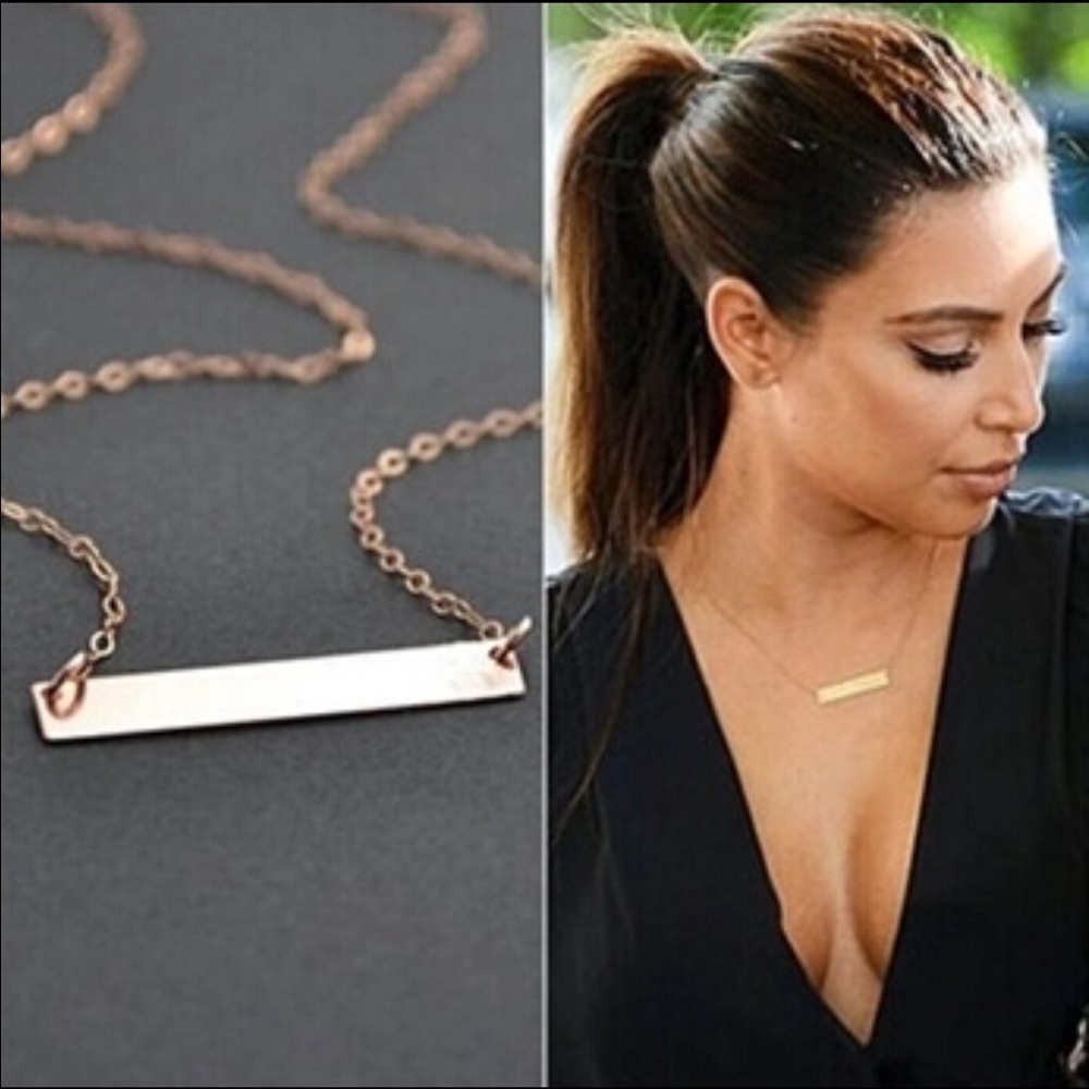 Gold necklace plated long bar pendant