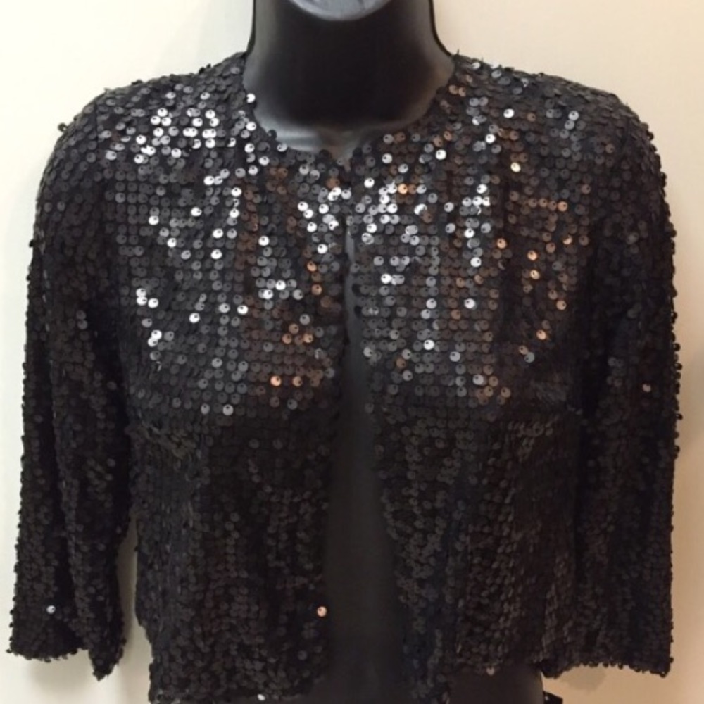Juniors Sequin Crop Jacket 3/4 Sleeves