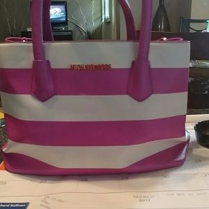 Michael kors purple and white stripped purse