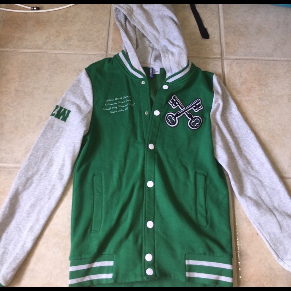 Green letterman jacket
