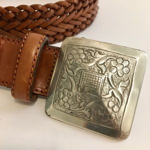 Vintage braided leather belt w/ Silver buckle