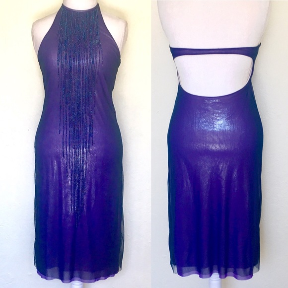 Vivienne Tam Dresses & Skirts - Vintage VIVIENNE TAM indigo beaded cocktail halter
