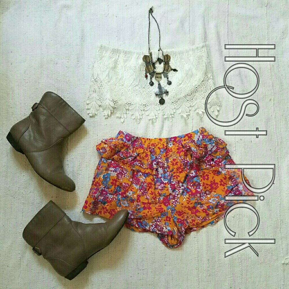 3/$30 LF Orange Floral Ruffle High Waisted Shorts