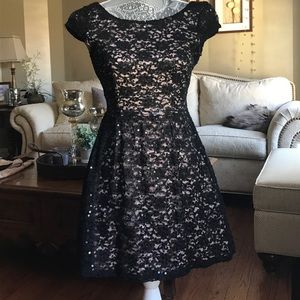 Semi-Formal Layered Black Sequined Lace Dress