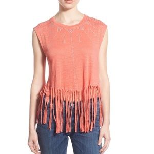Rebecca minkoff fringe linen tee. Xs