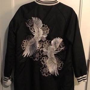 Black Satin Longline Embroidered Jacket