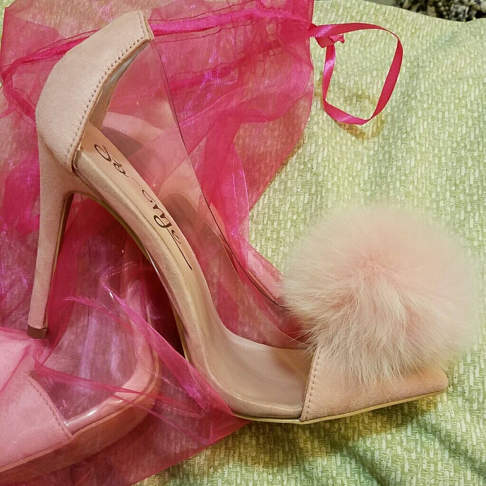 Cute clear/bb pink fluff heels