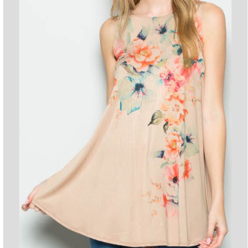TAUPE floral dress tank with pockets
