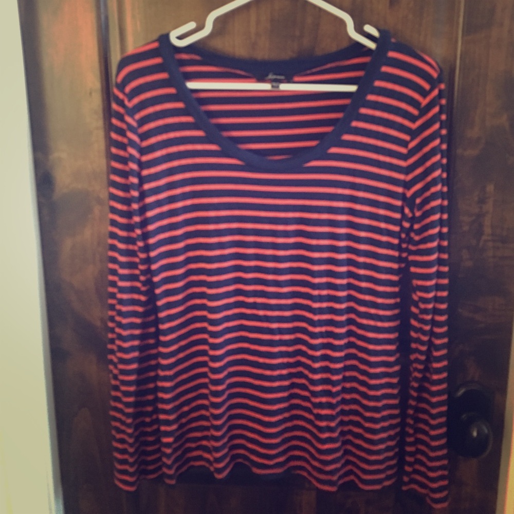 Navy and Orange Stripe Long Sleeve Tee