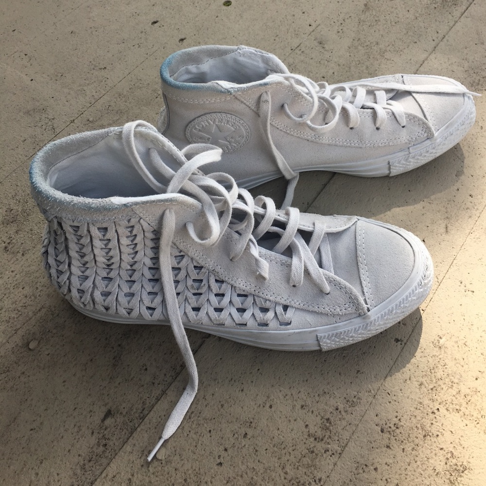 White Suede Hi-Top Converse with Woven Detail