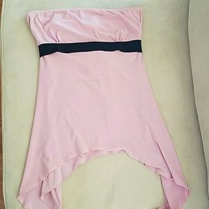 Pink strapless top with black trim